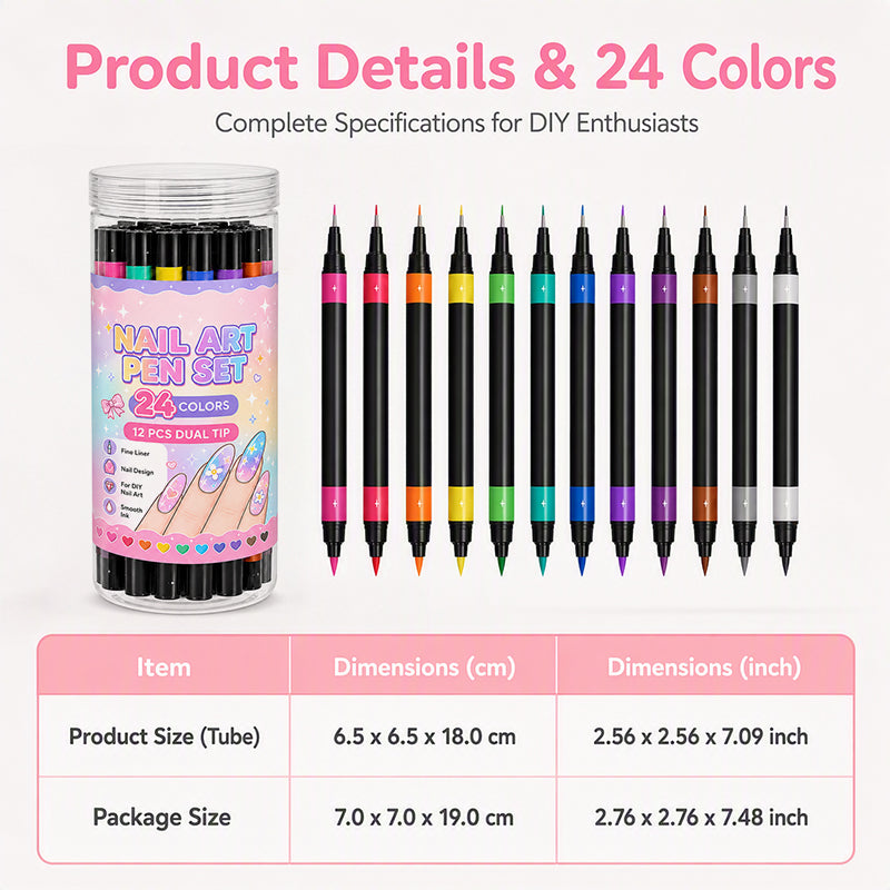24-Color Dual-Tip Nail Art Pen Set