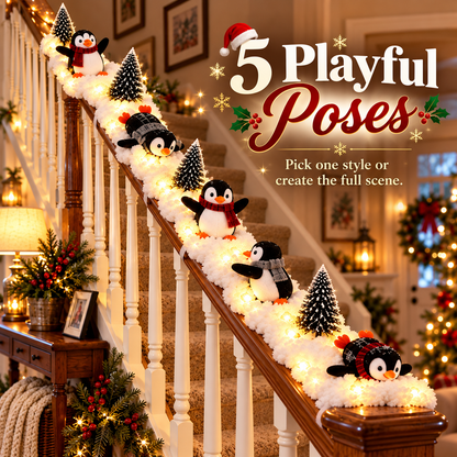 Playful Penguin Christmas Stair Railing Decor