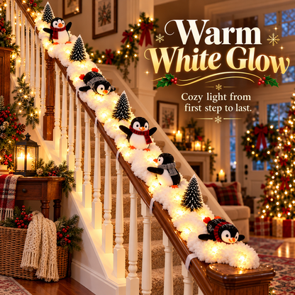 Playful Penguin Christmas Stair Railing Decor