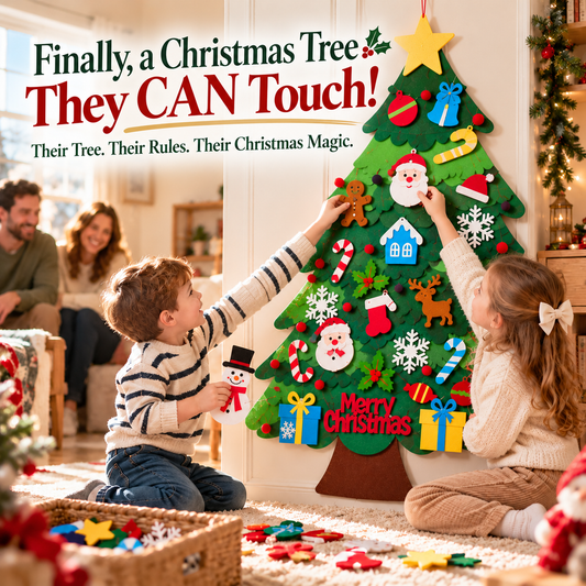🎄 DIY Felt Christmas Tree for Kids – 32 Reusable Ornaments & LED Lights