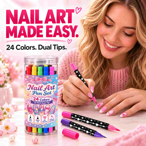 24-Color Dual-Tip Nail Art Pen Set