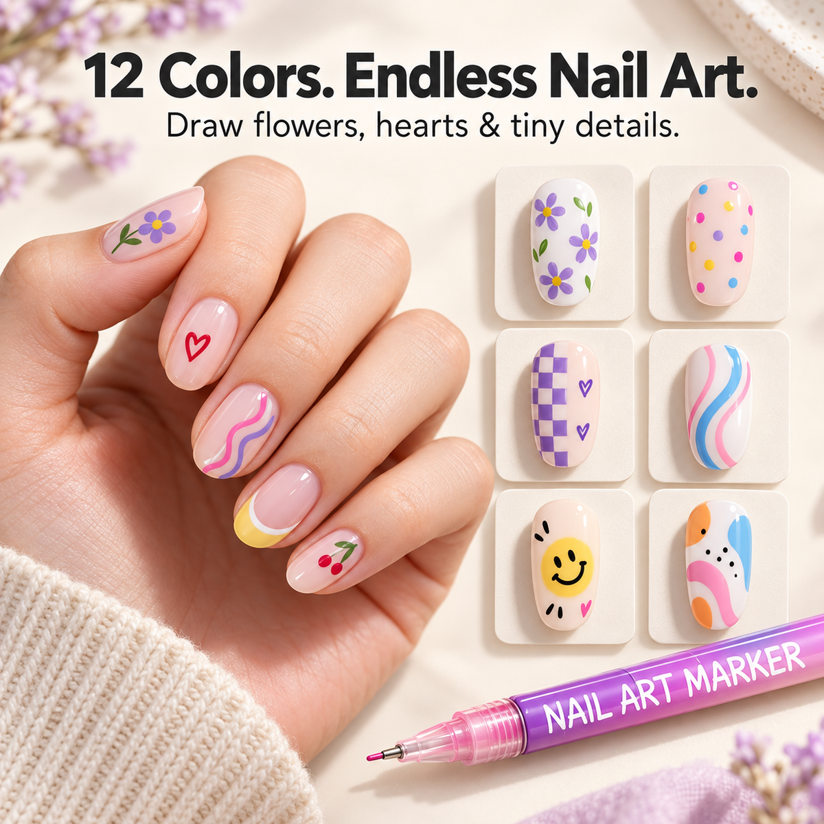 12-Color Fine-Tip Nail Art Pens