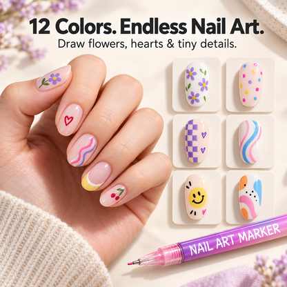 12-Color Fine-Tip Nail Art Pens