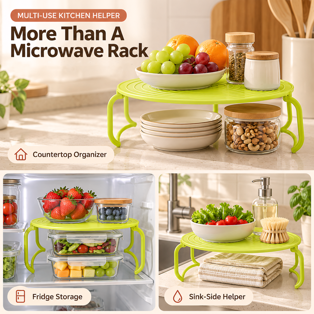 Rack used to separate items on a kitchen counter and in a refrigerator