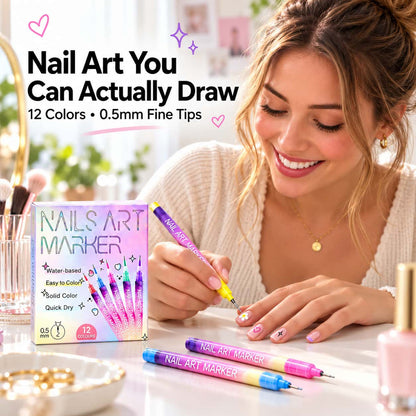 12-Color Fine-Tip Nail Art Pens