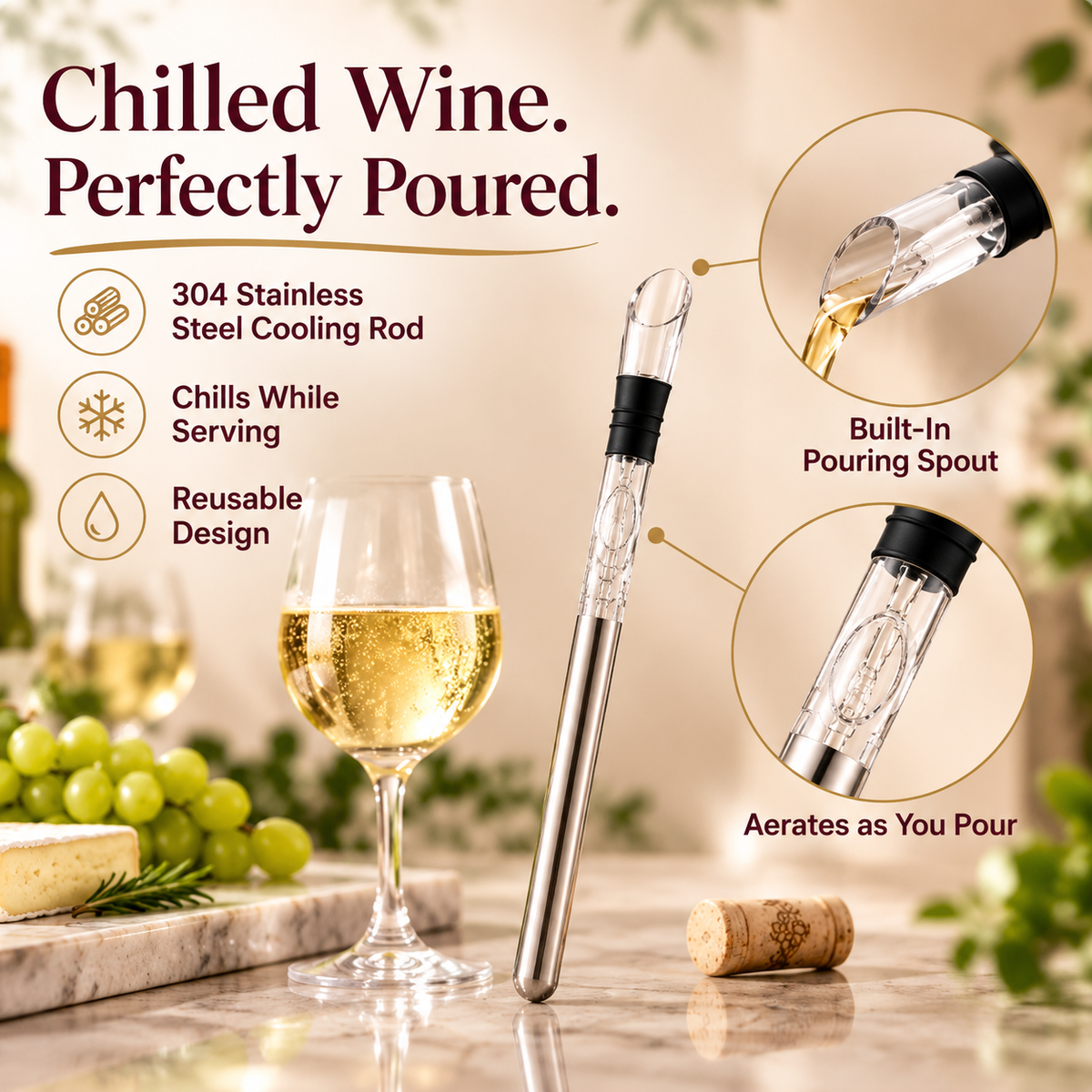 Wine Chiller Stick with Built-In Pouring Spout