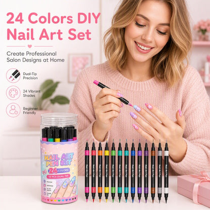 24-Color Dual-Tip Nail Art Pen Set