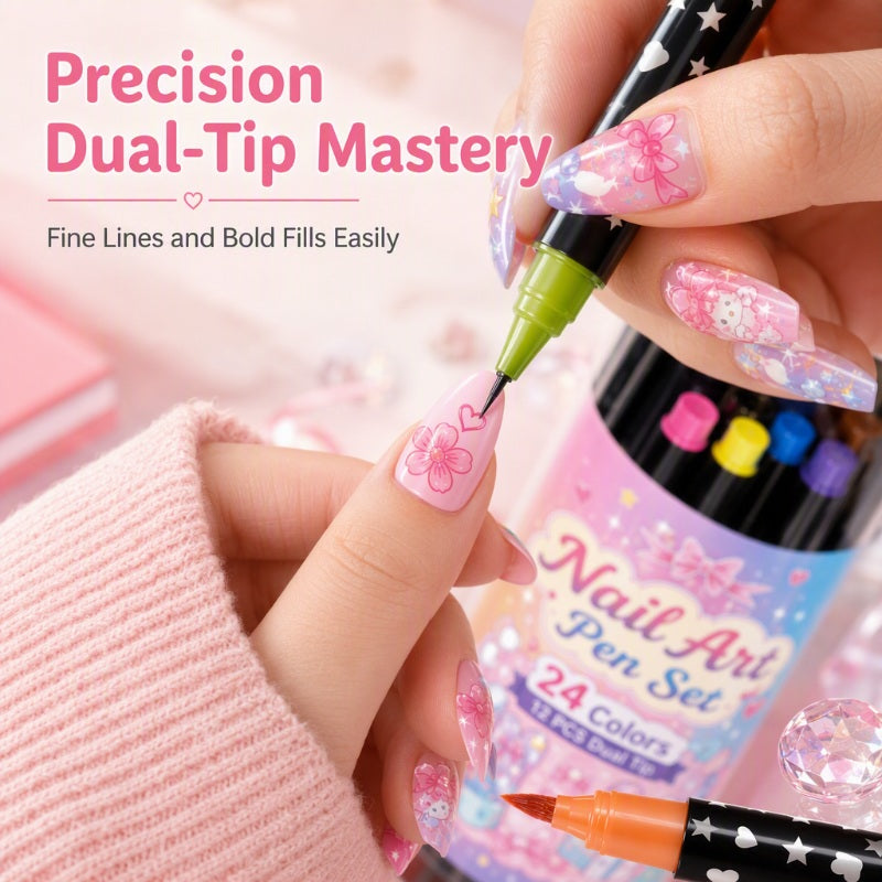 24-Color Dual-Tip Nail Art Pen Set