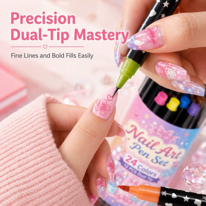 24-Color Dual-Tip Nail Art Pen Set
