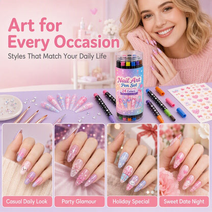 24-Color Dual-Tip Nail Art Pen Set