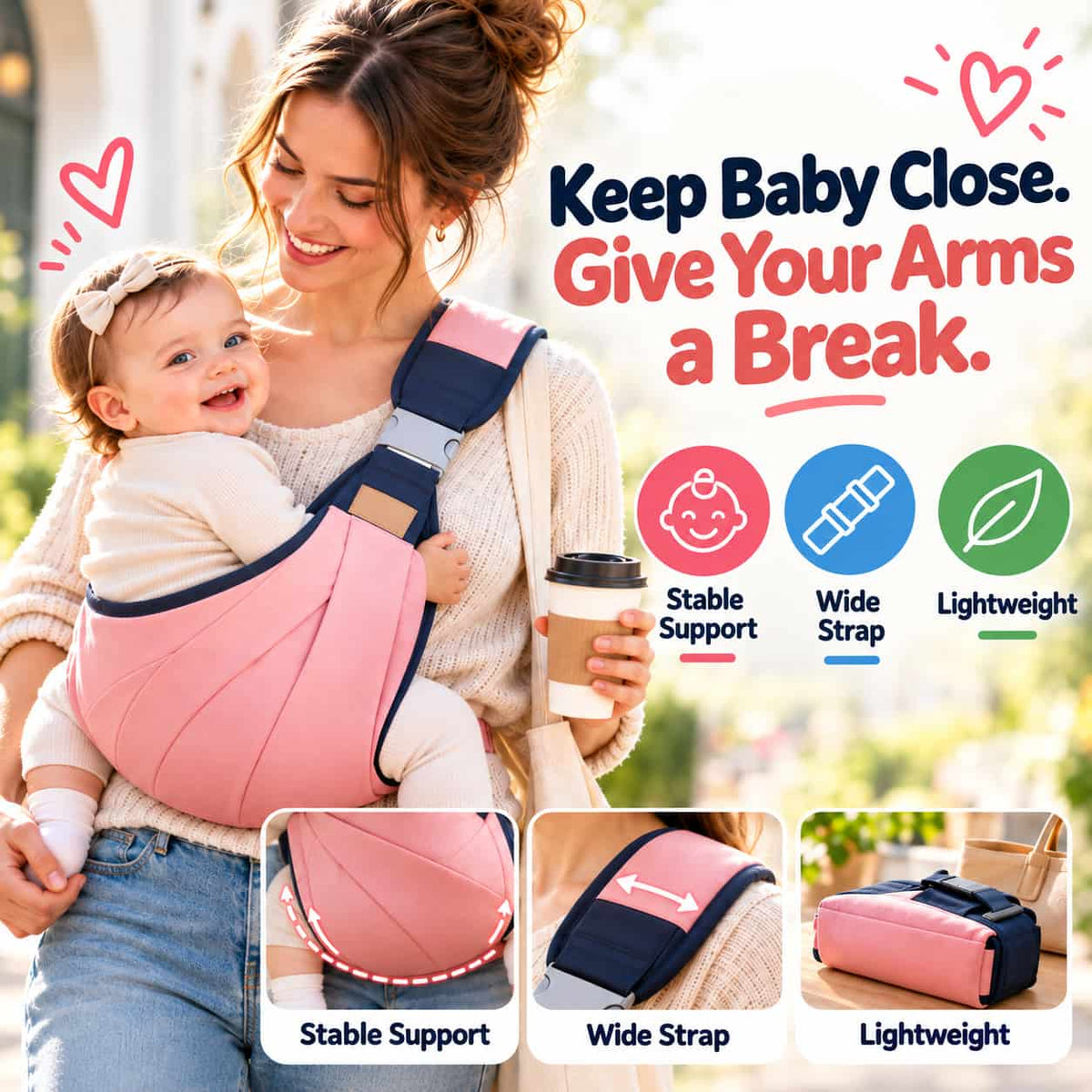 👶 4-in-1 Baby Carrier – Less Arm Strain, More Cuddles