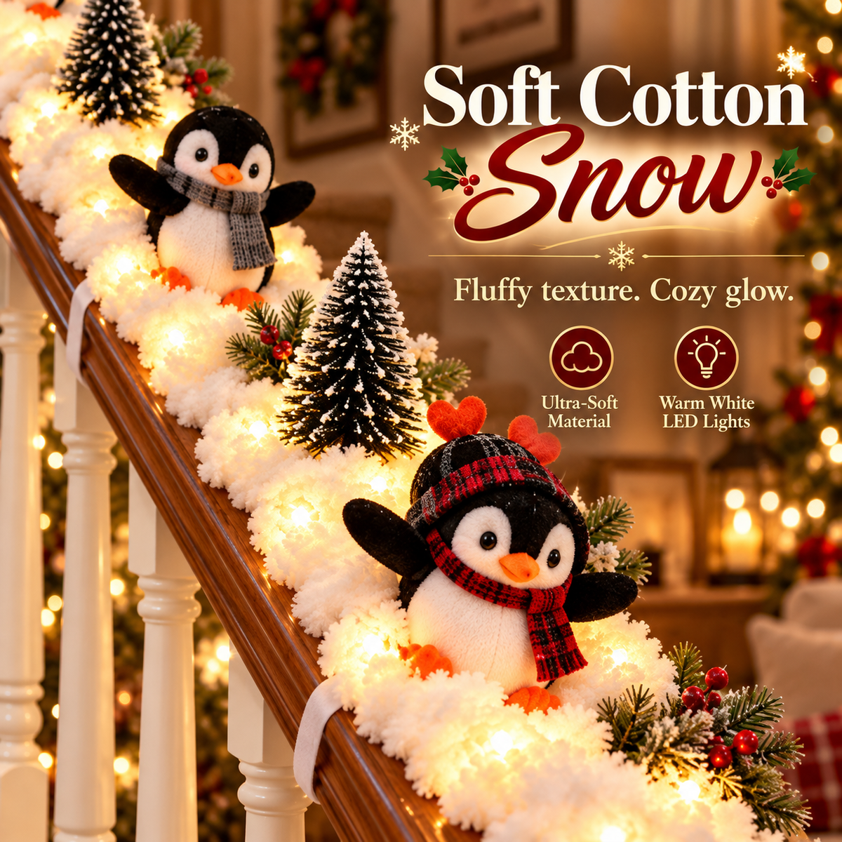 Playful Penguin Christmas Stair Railing Decor