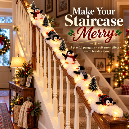 Playful Penguin Christmas Stair Railing Decor